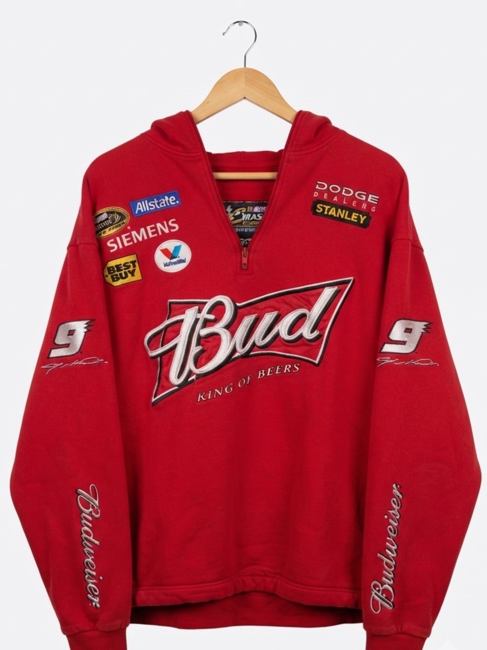 Vintage Nascar Red Zip-Up Sweater with Racing Patches